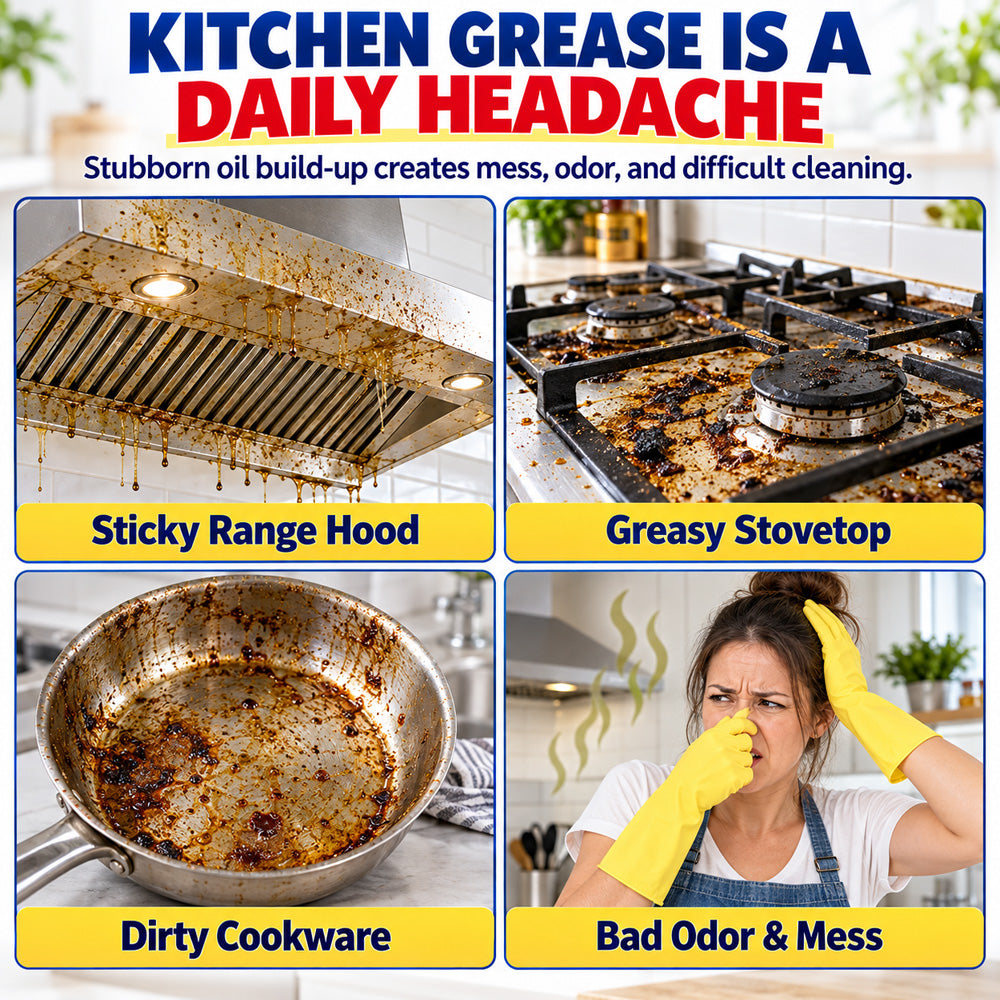 🔥 50% OFF!🫧Heavy Duty Kitchen Degreaser Spray Lasting Effect Heavy Oil Cleaner Stain Removal Liquid for Kitchen Cooktop、Microwave、Oven、Stove Cleaner