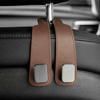 ✨ Auto Headrest Hooks 🚗🛑 Anti-Tip Protection During Hard Braking | Sturdy Double Hooks for 🛍️ Shopping Bags, 👜 Handbags, 🎒 Backpacks & 🥡 Takeaway | Soft Faux Leather