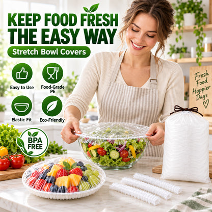 ❄️ 100PCS Disposable Stretch Food Covers🍽️Elastic Kitchen Bowl & Plate Lids, Plastic Wrap Alternative for Food Storage & Leftovers Preservation 🥗
