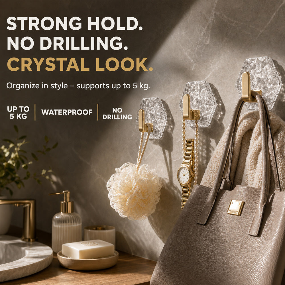 💎 Extra-Strong Self-Adhesive Crystal Hooks 🏋️‍♂️ – 10/20-Piece Set, 100% Waterproof & Rustproof 💧, No Drilling & Wall-Friendly ✨