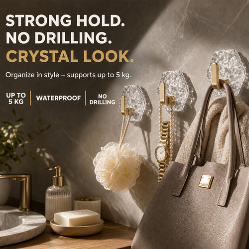 💎 Extra-Strong Self-Adhesive Crystal Hooks 🏋️‍♂️ – 10/20-Piece Set, 100% Waterproof & Rustproof 💧, No Drilling & Wall-Friendly ✨