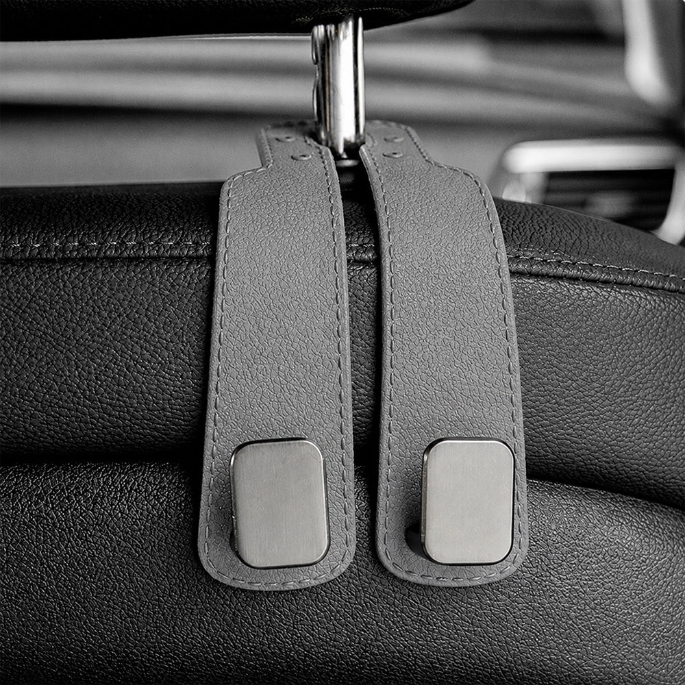 ✨ Auto Headrest Hooks 🚗🛑 Anti-Tip Protection During Hard Braking | Sturdy Double Hooks for 🛍️ Shopping Bags, 👜 Handbags, 🎒 Backpacks & 🥡 Takeaway | Soft Faux Leather
