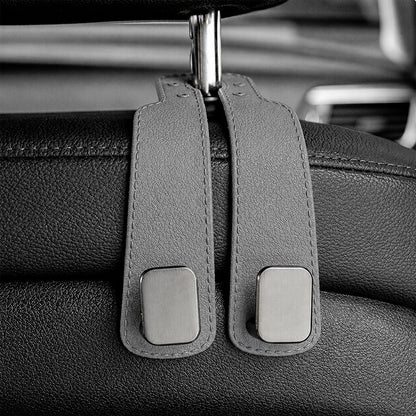 ✨ Auto Headrest Hooks 🚗🛑 Anti-Tip Protection During Hard Braking | Sturdy Double Hooks for 🛍️ Shopping Bags, 👜 Handbags, 🎒 Backpacks & 🥡 Takeaway | Soft Faux Leather