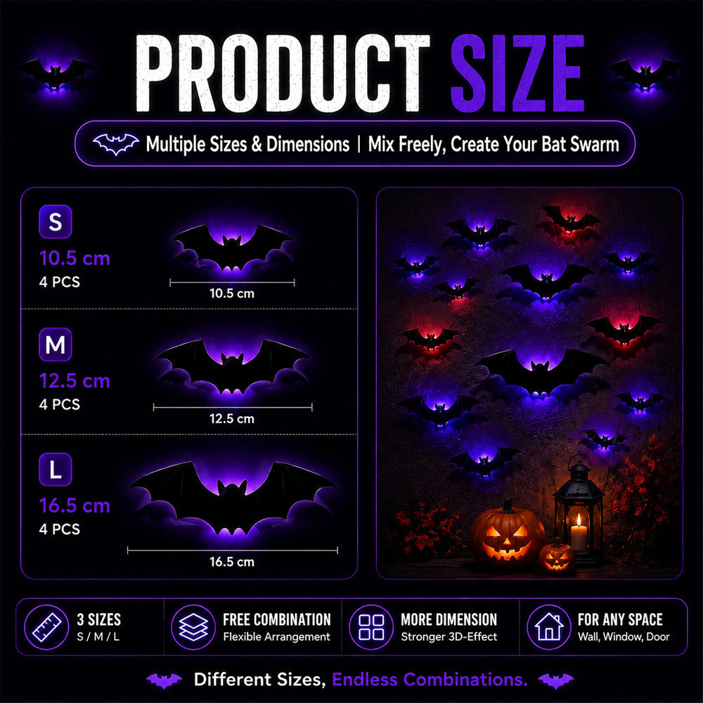 🎃 3D LED Bat Light Halloween Wall Decor🦇🦇 – Glowing Spooky Party Ornaments