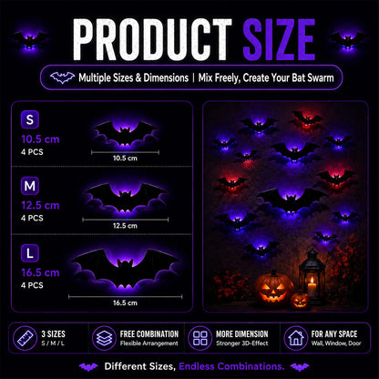 🎃 3D LED Bat Light Halloween Wall Decor🦇🦇 – Glowing Spooky Party Ornaments