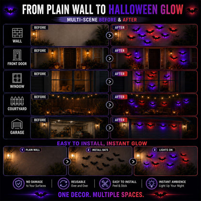 🎃 3D LED Bat Light Halloween Wall Decor🦇🦇 – Glowing Spooky Party Ornaments