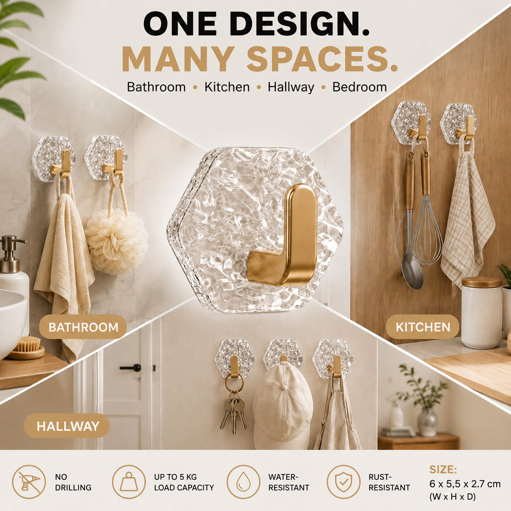 💎 Extra-Strong Self-Adhesive Crystal Hooks 🏋️‍♂️ – 10/20-Piece Set, 100% Waterproof & Rustproof 💧, No Drilling & Wall-Friendly ✨