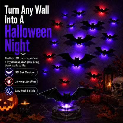 🎃 3D LED Bat Light Halloween Wall Decor🦇🦇 – Glowing Spooky Party Ornaments
