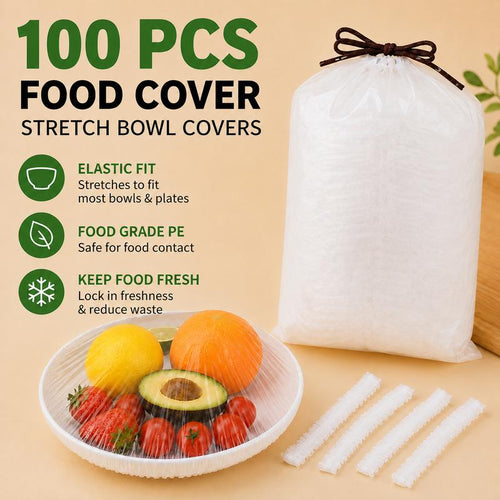 ❄️100PCS Disposable Stretch Food Covers, Elastic Kitchen Bowl & Plate Lids, Plastic Wrap Alternative for Food Storage & Leftovers Preservation– Helps Prevent Fridge Odors