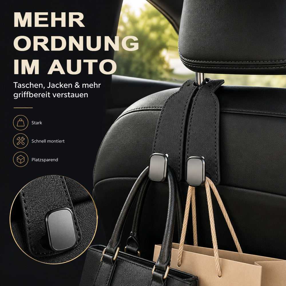 ✨ Auto Headrest Hooks 🚗🛑 Anti-Tip Protection During Hard Braking | Sturdy Double Hooks for 🛍️ Shopping Bags, 👜 Handbags, 🎒 Backpacks & 🥡 Takeaway | Soft Faux Leather