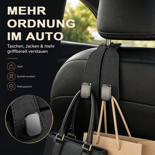 ✨ Auto Headrest Hooks 🚗🛑 Anti-Tip Protection During Hard Braking | Sturdy Double Hooks for 🛍️ Shopping Bags, 👜 Handbags, 🎒 Backpacks & 🥡 Takeaway | Soft Faux Leather