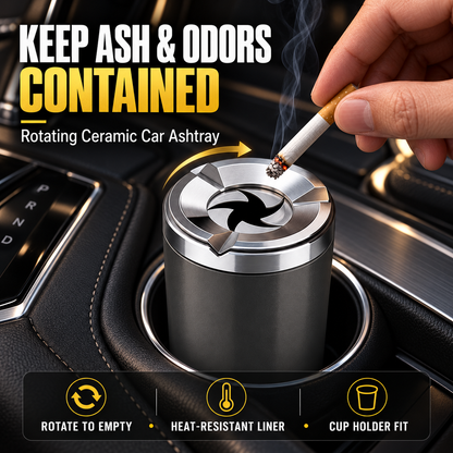 🚗 Rotating Car Ashtray with Ceramic Liner – Spill-Proof, Heat-Resistant & Easy to Clean