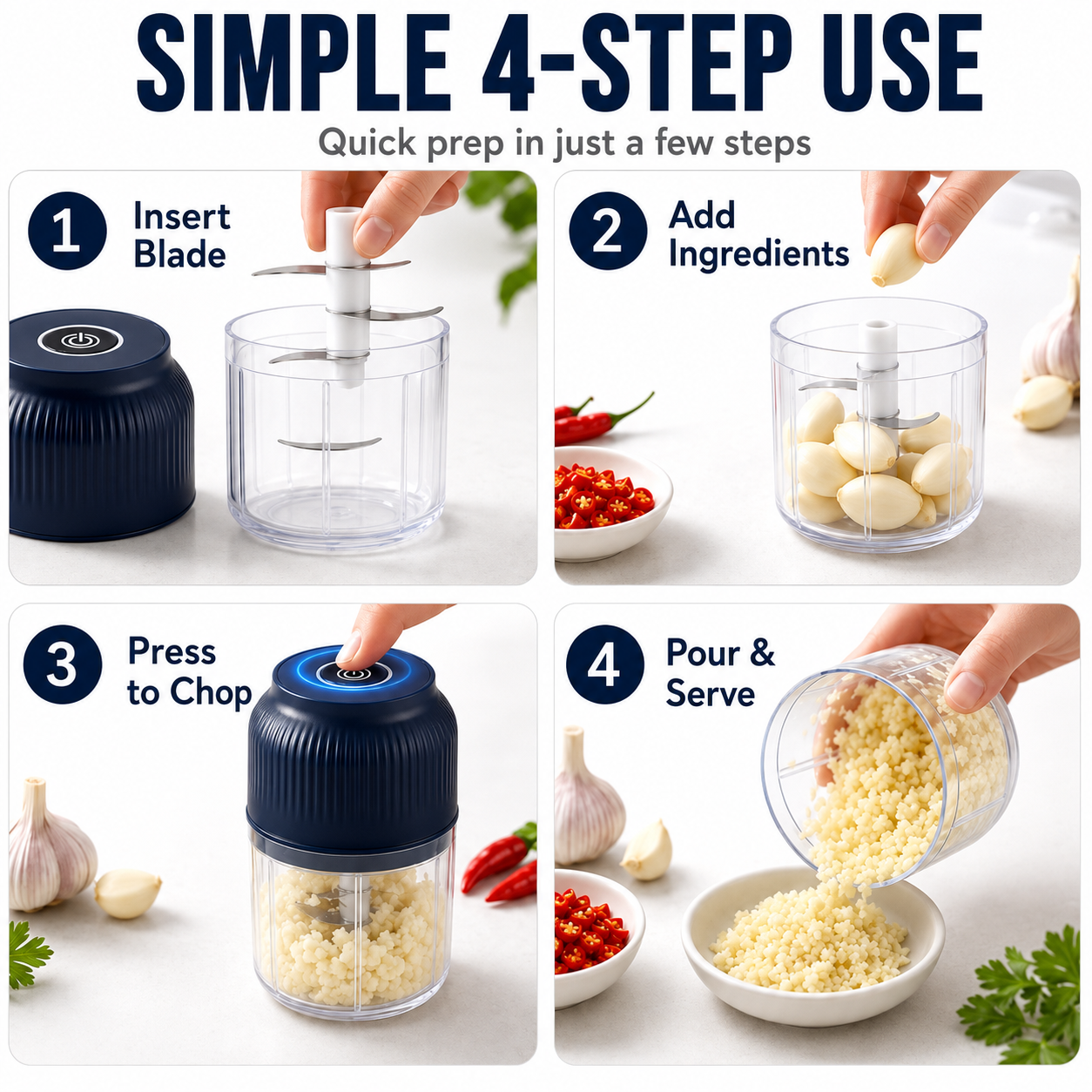 🍹🥑 50% OFF! 💥6-Blade Electric Food Chopper | For Vegetables, Onions, Herbs, Nuts & Meat | Cordless, One-Touch & Easy to Clean | Baby Food Maker, Juicer, Spice Grinder & Meat Grinder (Copy)