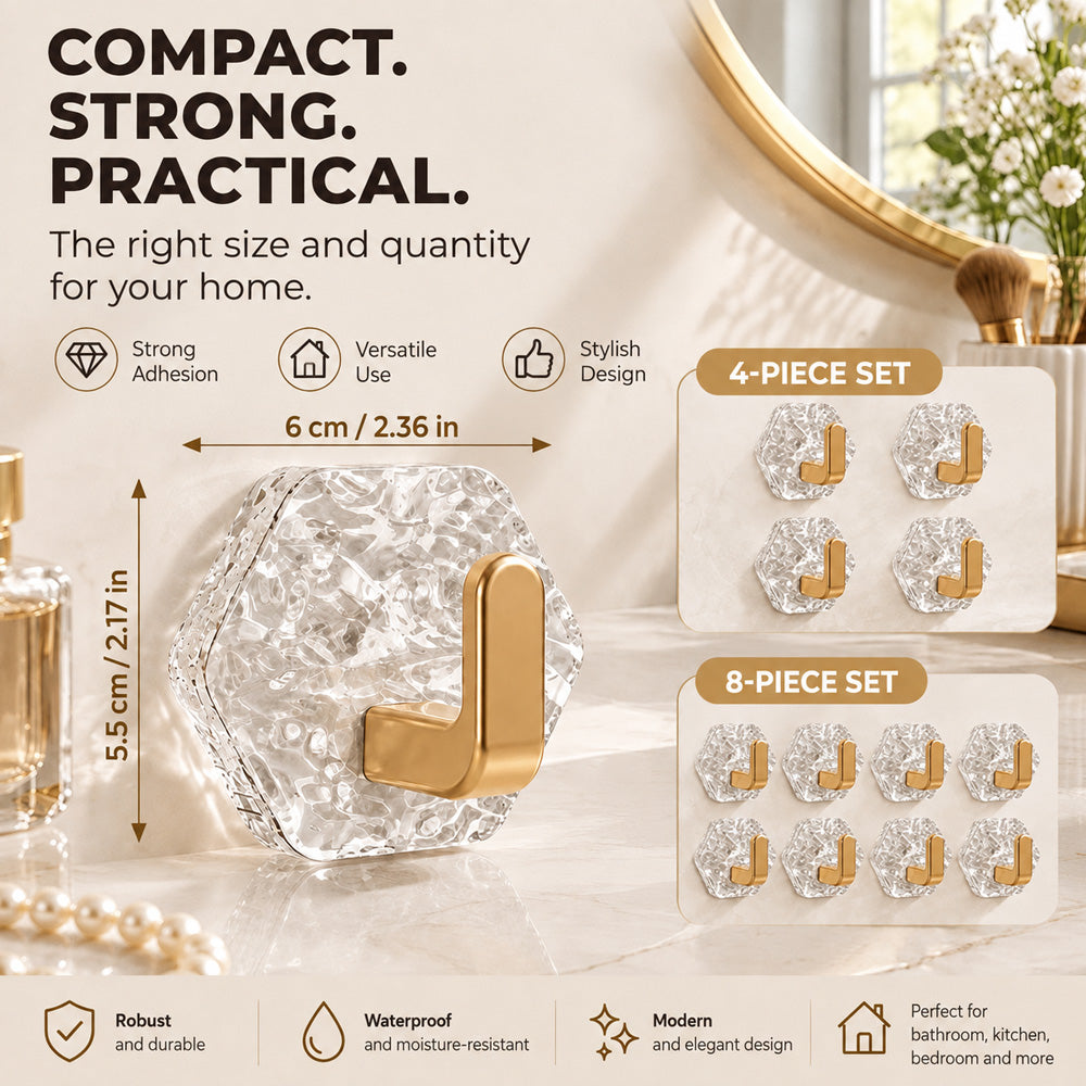 💎 Extra-Strong Self-Adhesive Crystal Hooks 🏋️‍♂️ – 10/20-Piece Set, 100% Waterproof & Rustproof 💧, No Drilling & Wall-Friendly ✨