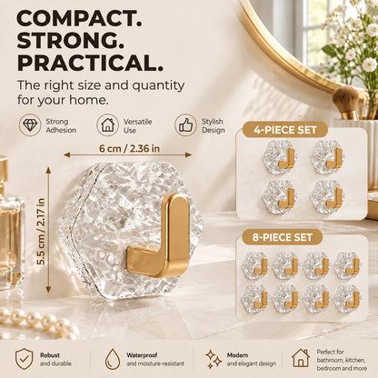 💎 Extra-Strong Self-Adhesive Crystal Hooks 🏋️‍♂️ – 10/20-Piece Set, 100% Waterproof & Rustproof 💧, No Drilling & Wall-Friendly ✨