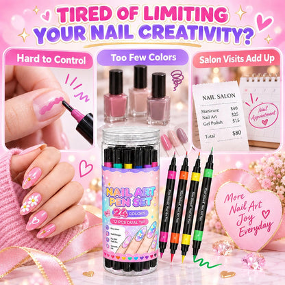 💅24‑Colors Dual‑Ended Nail Art Pens‑DIY Manicure Drawing Set🎁