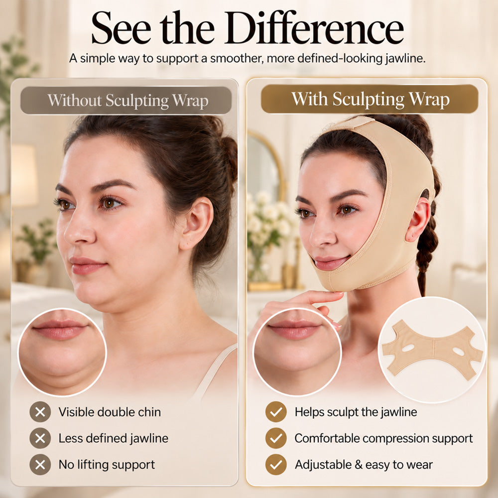 💆‍♀️ Collagen Face Sculpt Wrap (BUY 1 GET 1 FREE) ✨ – Adjustable Jawline Shaper & Double Chin Reducer
