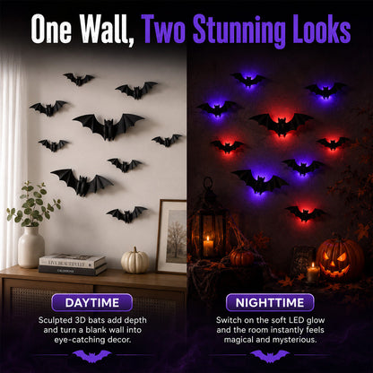 🎃 3D LED Bat Light Halloween Wall Decor🦇🦇 – Glowing Spooky Party Ornaments