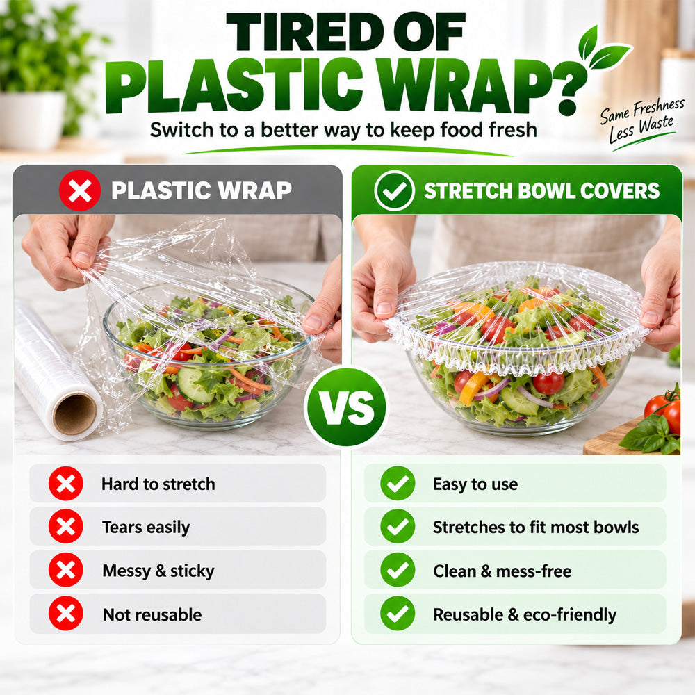 ❄️ 100PCS Disposable Stretch Food Covers🍽️Elastic Kitchen Bowl & Plate Lids, Plastic Wrap Alternative for Food Storage & Leftovers Preservation 🥗