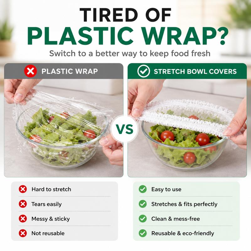 ❄️100PCS Disposable Stretch Food Covers, Elastic Kitchen Bowl & Plate Lids, Plastic Wrap Alternative for Food Storage & Leftovers Preservation– Helps Prevent Fridge Odors