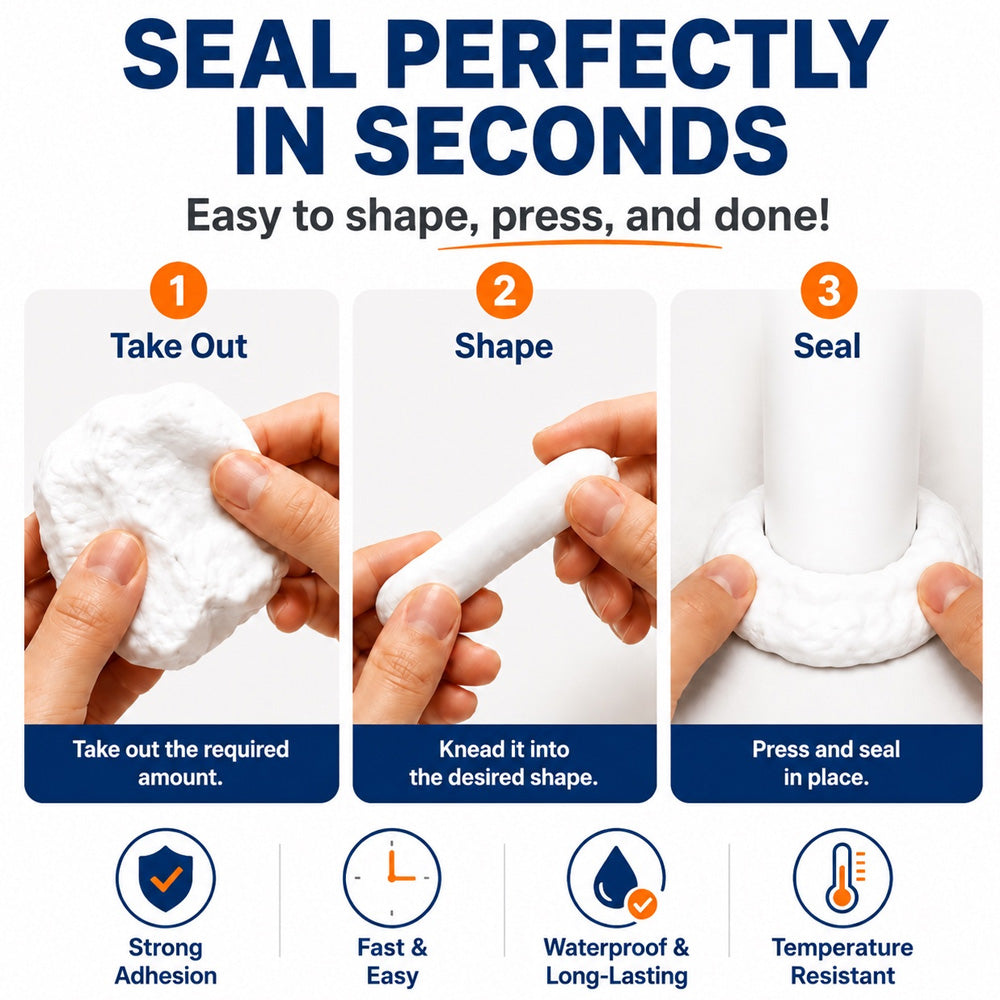 Waterproof Sealing Putty – Repairs, seals, and protects your home Closes open gaps, holes, and pipe gaps – against water, bad odors, drafts, and invading insects.