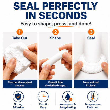 Waterproof Sealing Putty – Repairs, seals, and protects your home Closes open gaps, holes, and pipe gaps – against water, bad odors, drafts, and invading insects.