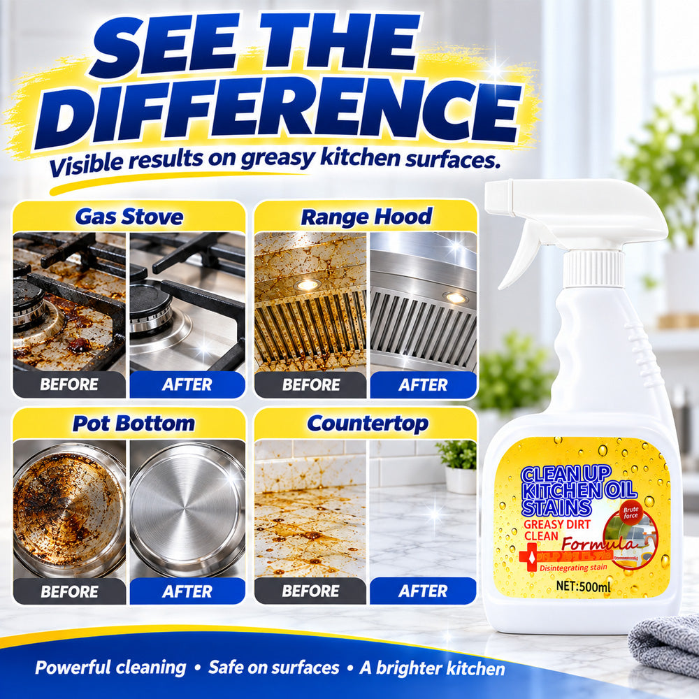 🔥 50% OFF!🫧Heavy Duty Kitchen Degreaser Spray Lasting Effect Heavy Oil Cleaner Stain Removal Liquid for Kitchen Cooktop、Microwave、Oven、Stove Cleaner