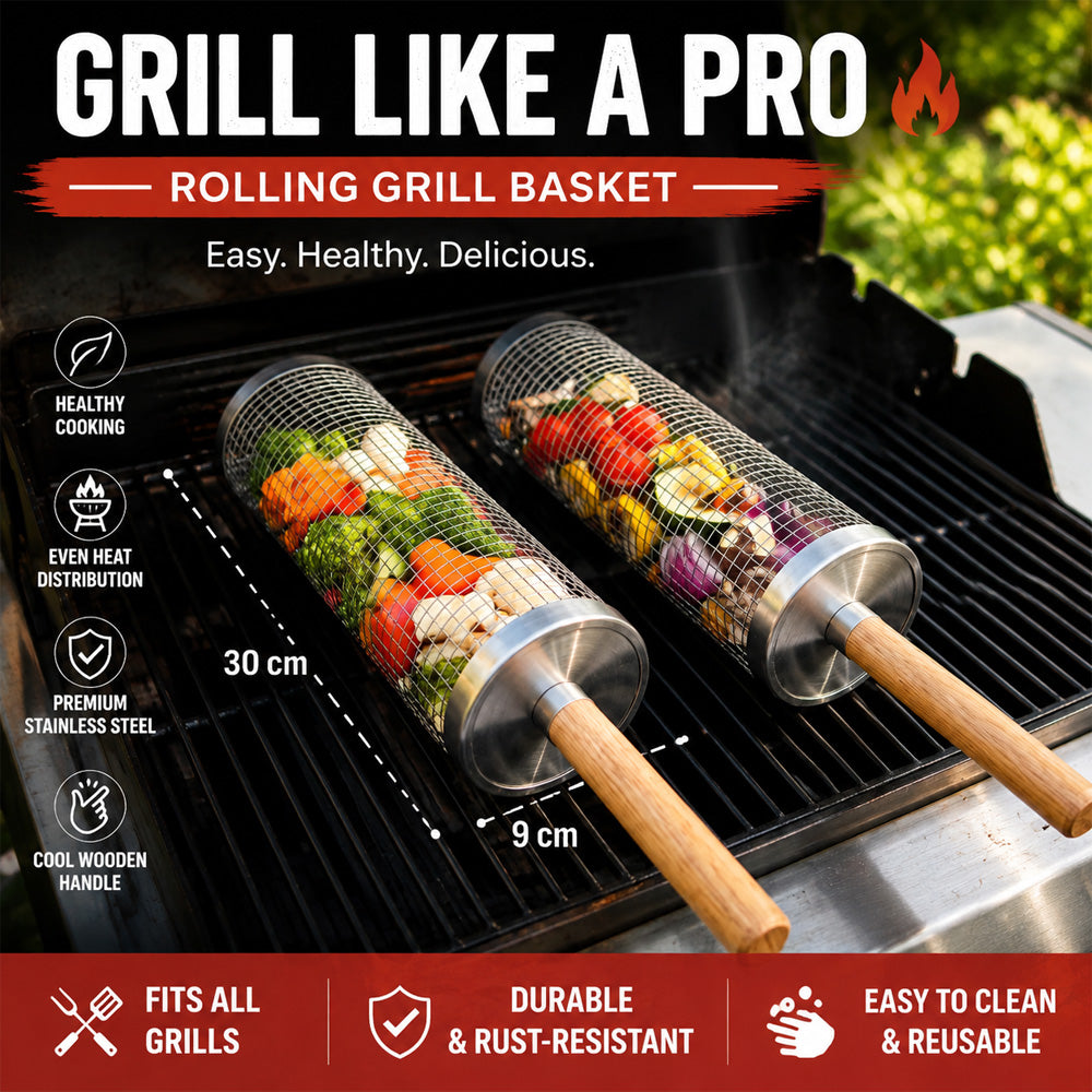 🔥Wheeled Grill Basket