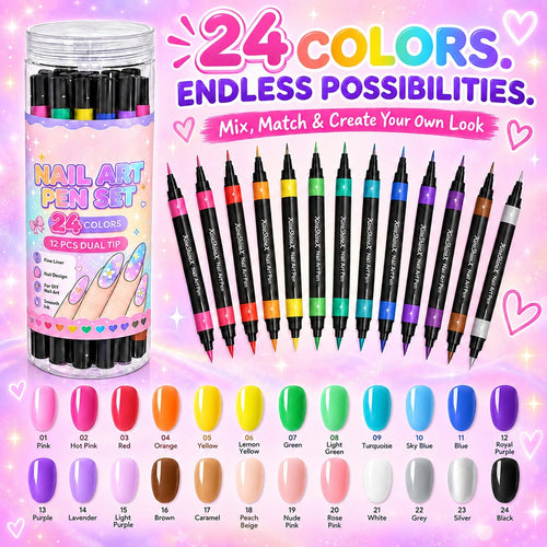 💅24‑Colors Dual‑Ended Nail Art Pens‑DIY Manicure Drawing Set🎁