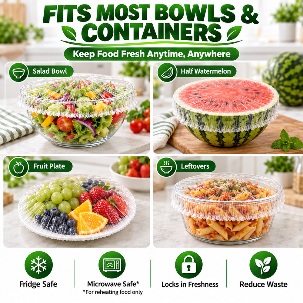 ❄️ 100PCS Disposable Stretch Food Covers🍽️Elastic Kitchen Bowl & Plate Lids, Plastic Wrap Alternative for Food Storage & Leftovers Preservation 🥗