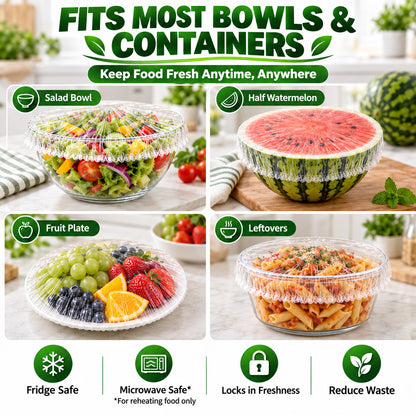 ❄️ 100PCS Disposable Stretch Food Covers🍽️Elastic Kitchen Bowl & Plate Lids, Plastic Wrap Alternative for Food Storage & Leftovers Preservation 🥗
