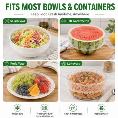 ❄️100PCS Disposable Stretch Food Covers, Elastic Kitchen Bowl & Plate Lids, Plastic Wrap Alternative for Food Storage & Leftovers Preservation– Helps Prevent Fridge Odors