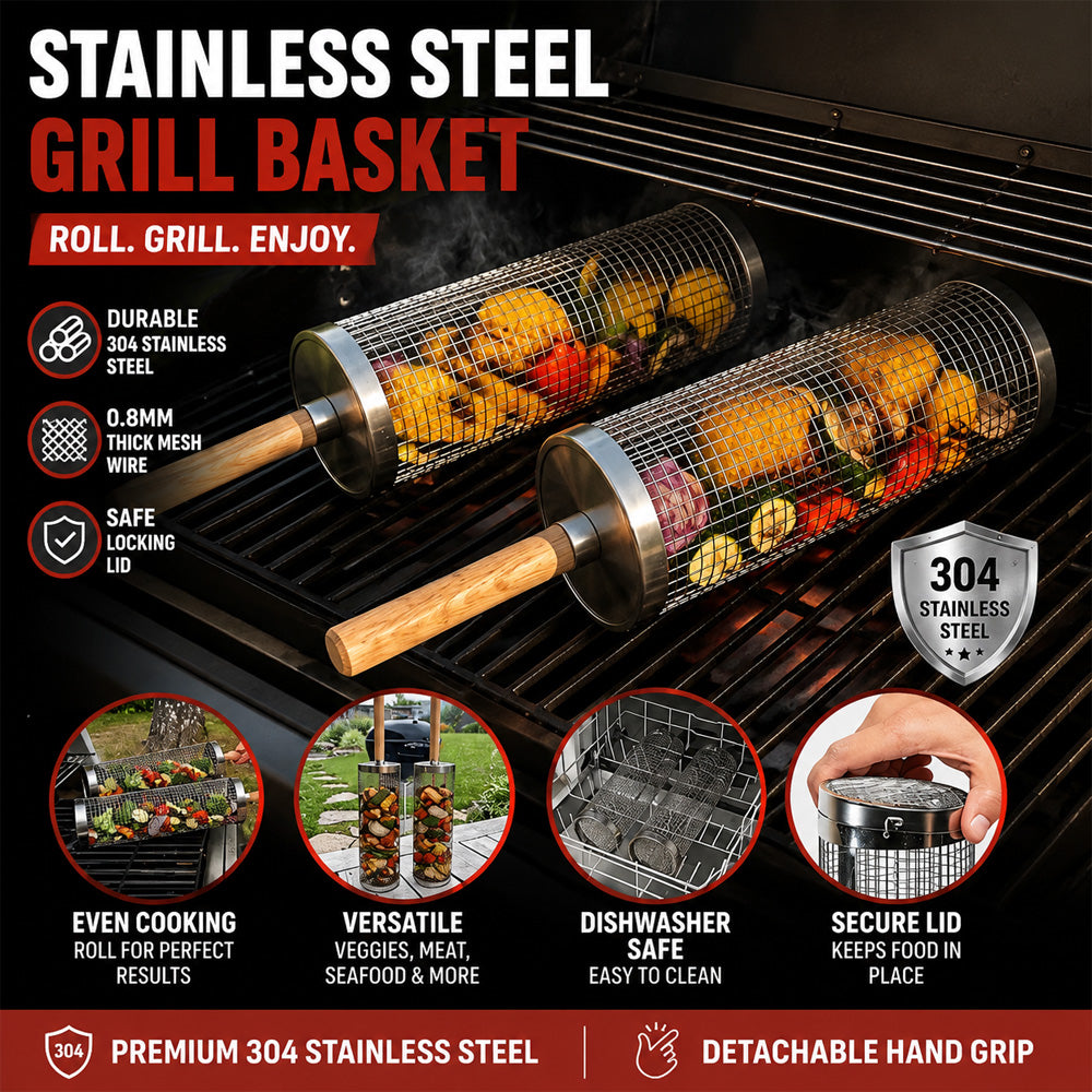 🔥Wheeled Grill Basket