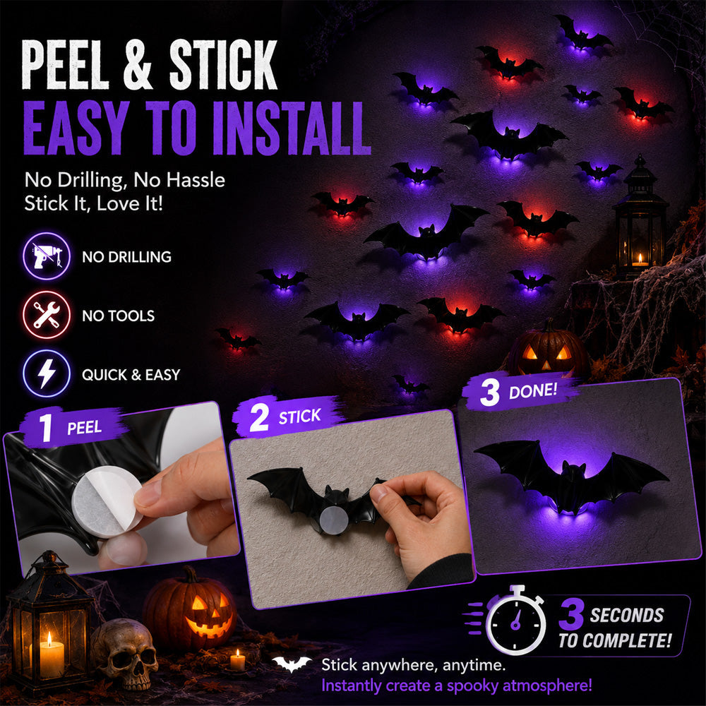 🎃 3D LED Bat Light Halloween Wall Decor🦇🦇 – Glowing Spooky Party Ornaments