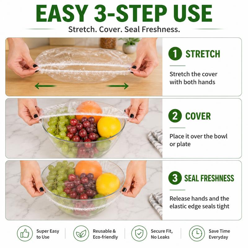 ❄️100PCS Disposable Stretch Food Covers, Elastic Kitchen Bowl & Plate Lids, Plastic Wrap Alternative for Food Storage & Leftovers Preservation– Helps Prevent Fridge Odors