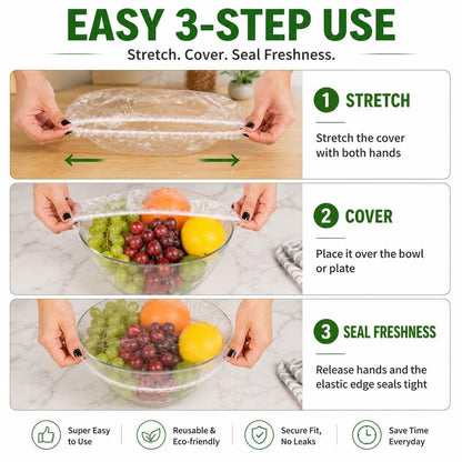 ❄️100PCS Disposable Stretch Food Covers, Elastic Kitchen Bowl & Plate Lids, Plastic Wrap Alternative for Food Storage & Leftovers Preservation– Helps Prevent Fridge Odors