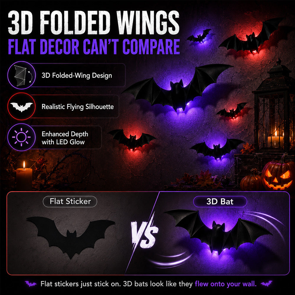 🎃 3D LED Bat Light Halloween Wall Decor🦇🦇 – Glowing Spooky Party Ornaments