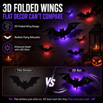 🎃 3D LED Bat Light Halloween Wall Decor🦇🦇 – Glowing Spooky Party Ornaments