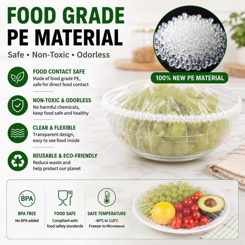 ❄️100PCS Disposable Stretch Food Covers, Elastic Kitchen Bowl & Plate Lids, Plastic Wrap Alternative for Food Storage & Leftovers Preservation– Helps Prevent Fridge Odors
