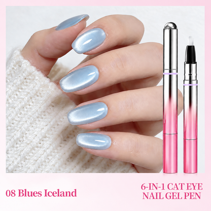 ✨6-in-1 Nail Care & Cat Eye Pen – All-in-One Base, Builder, Color & Top Coat with Magnetic Bead