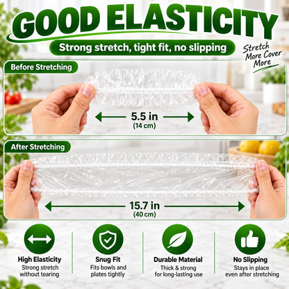 ❄️ 100PCS Disposable Stretch Food Covers🍽️Elastic Kitchen Bowl & Plate Lids, Plastic Wrap Alternative for Food Storage & Leftovers Preservation 🥗