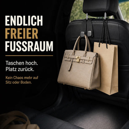 ✨ Auto Headrest Hooks 🚗🛑 Anti-Tip Protection During Hard Braking | Sturdy Double Hooks for 🛍️ Shopping Bags, 👜 Handbags, 🎒 Backpacks & 🥡 Takeaway | Soft Faux Leather