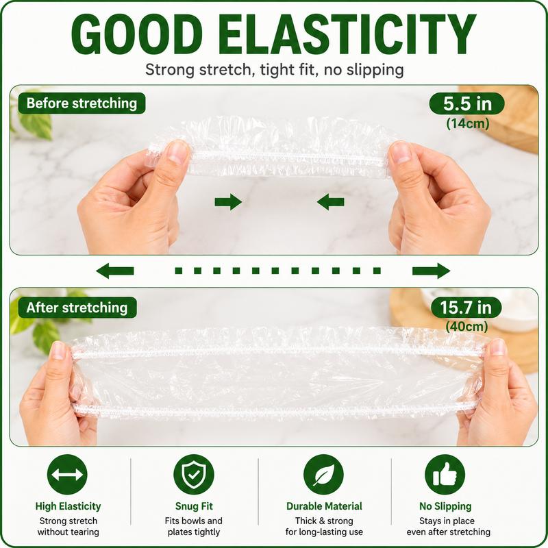 ❄️100PCS Disposable Stretch Food Covers, Elastic Kitchen Bowl & Plate Lids, Plastic Wrap Alternative for Food Storage & Leftovers Preservation– Helps Prevent Fridge Odors