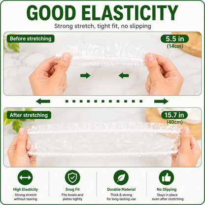 ❄️100PCS Disposable Stretch Food Covers, Elastic Kitchen Bowl & Plate Lids, Plastic Wrap Alternative for Food Storage & Leftovers Preservation– Helps Prevent Fridge Odors