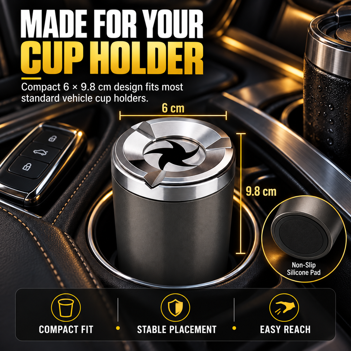 🚗 Rotating Car Ashtray with Ceramic Liner – Spill-Proof, Heat-Resistant & Easy to Clean