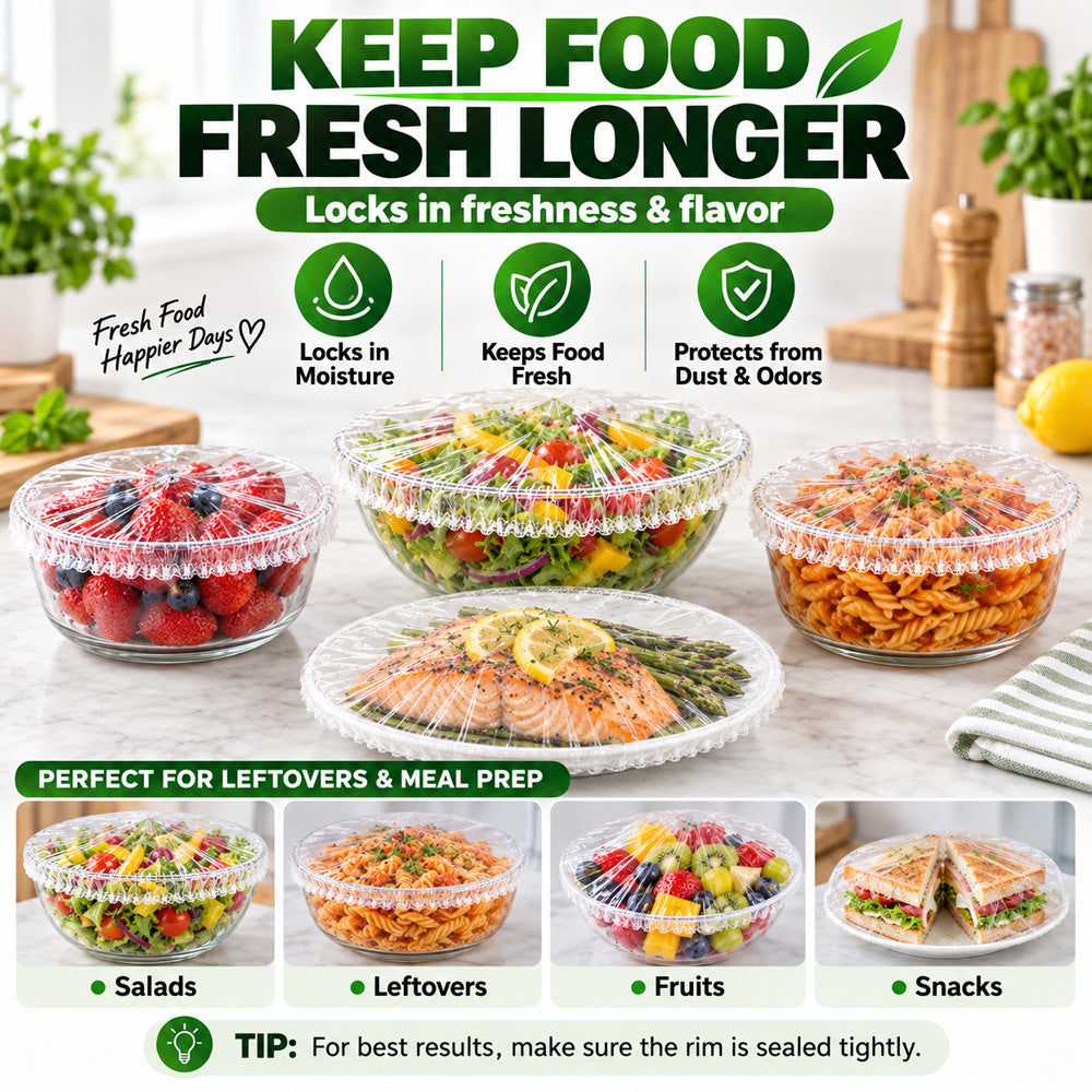❄️ 100PCS Disposable Stretch Food Covers🍽️Elastic Kitchen Bowl & Plate Lids, Plastic Wrap Alternative for Food Storage & Leftovers Preservation 🥗