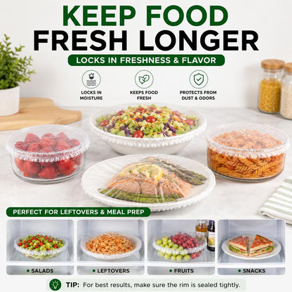 ❄️100PCS Disposable Stretch Food Covers, Elastic Kitchen Bowl & Plate Lids, Plastic Wrap Alternative for Food Storage & Leftovers Preservation– Helps Prevent Fridge Odors