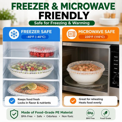 ❄️100PCS Disposable Stretch Food Covers, Elastic Kitchen Bowl & Plate Lids, Plastic Wrap Alternative for Food Storage & Leftovers Preservation– Helps Prevent Fridge Odors