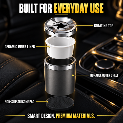 🚗 Rotating Car Ashtray with Ceramic Liner – Spill-Proof, Heat-Resistant & Easy to Clean