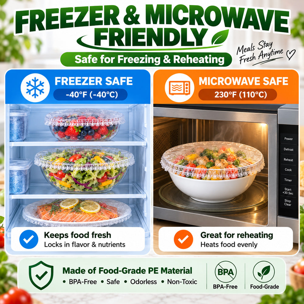 ❄️ 100PCS Disposable Stretch Food Covers🍽️Elastic Kitchen Bowl & Plate Lids, Plastic Wrap Alternative for Food Storage & Leftovers Preservation 🥗